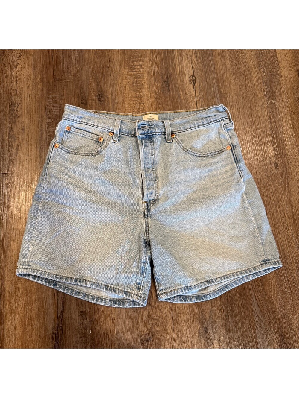 Levi's 501 Mid Thigh Light Wash Denim Shorts W32 Button Fly Jeans